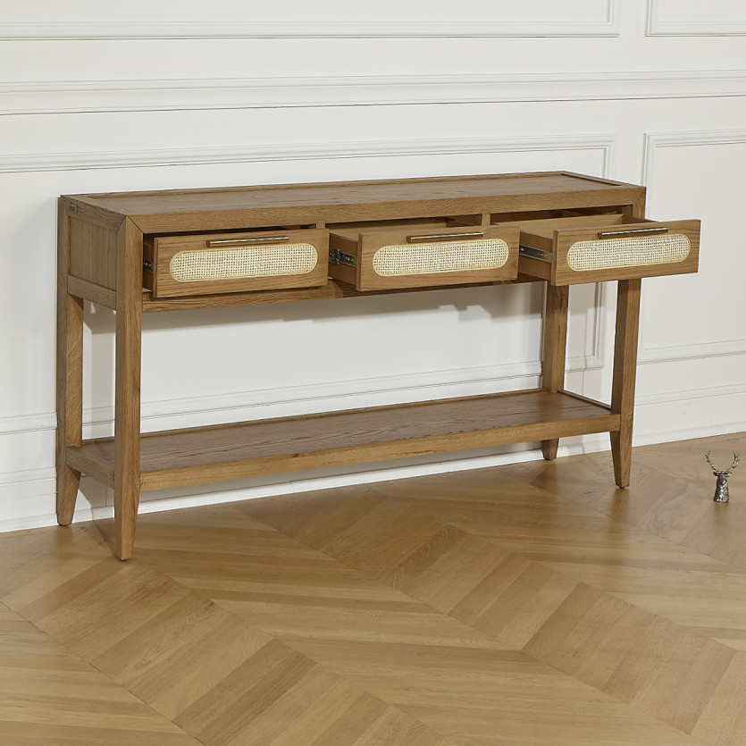 MONTANA – Consola recibidor de estilo moderno, sobre de roble, 3 cajones, 1 estante