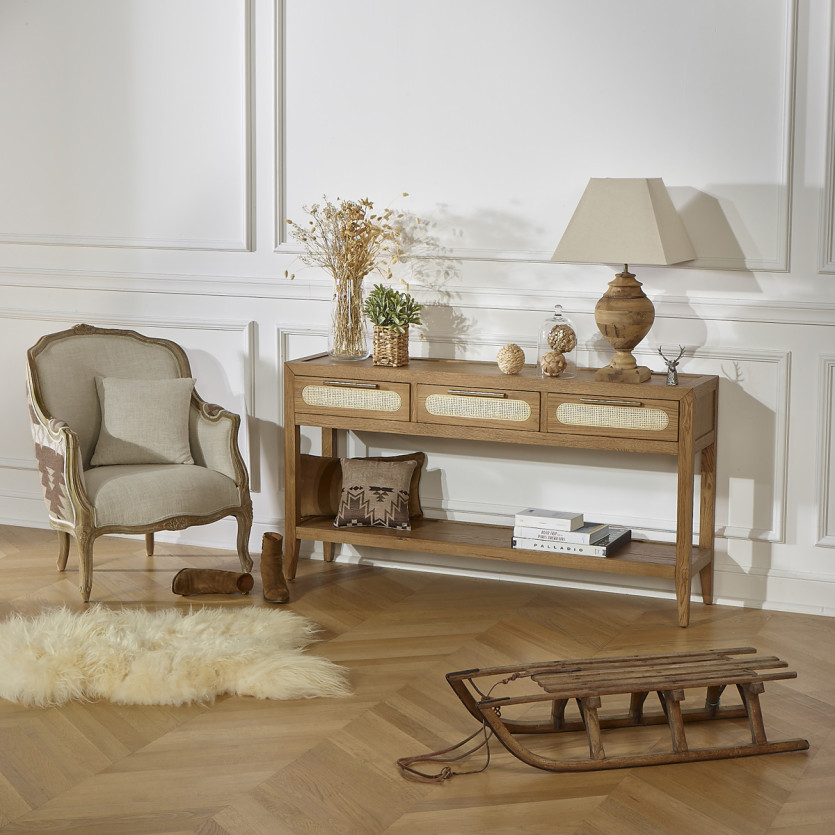 MONTANA – Consola recibidor de estilo moderno, sobre de roble, 3 cajones, 1 estante