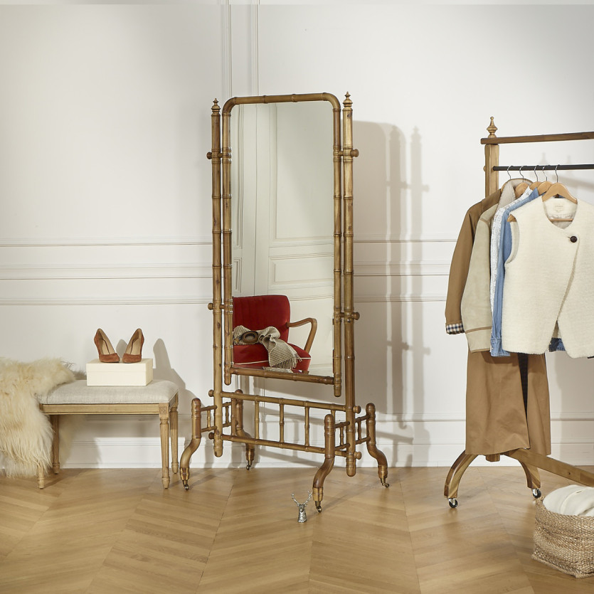 CENDRILLON Standing Mirror – Shabby chic style in wood with bamboo effect