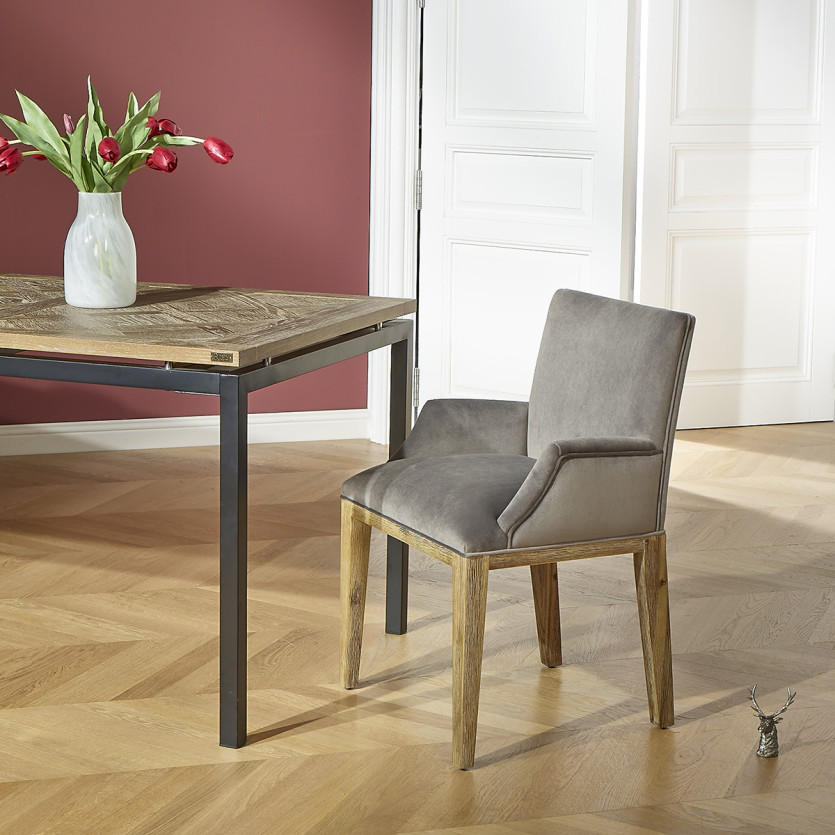 CLARK - Silla de comedor de diseño en madera maciza y tela de terciopelo de poliéster, 1 plaza