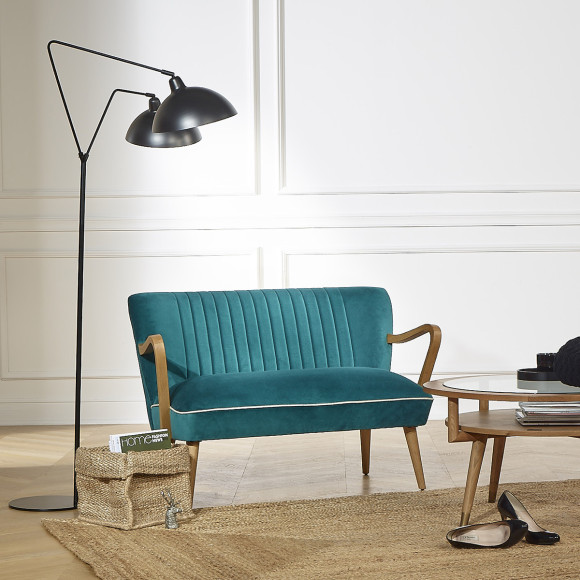 SIXTY – Scandinavian-style lounge bench made of solid wood and velvet, FSC® certified wood