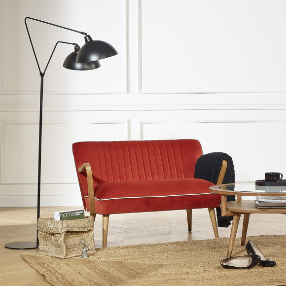 SIXTY – Panchetta da salotto in stile scandinavo in legno massello e velluto, legno certificato FSC®