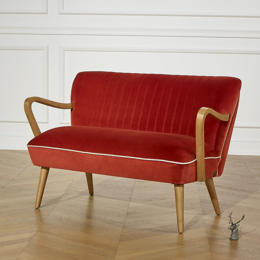 SIXTY – Panchetta da salotto in stile scandinavo in legno massello e velluto, legno certificato FSC®