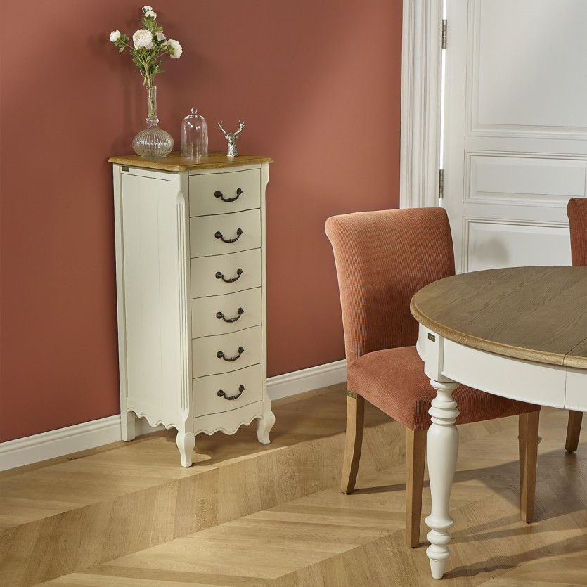 ORIANE – Colonna di stoccaggio stile romantico, piano in rovere, 6 cassetti, legno certificato FSC®