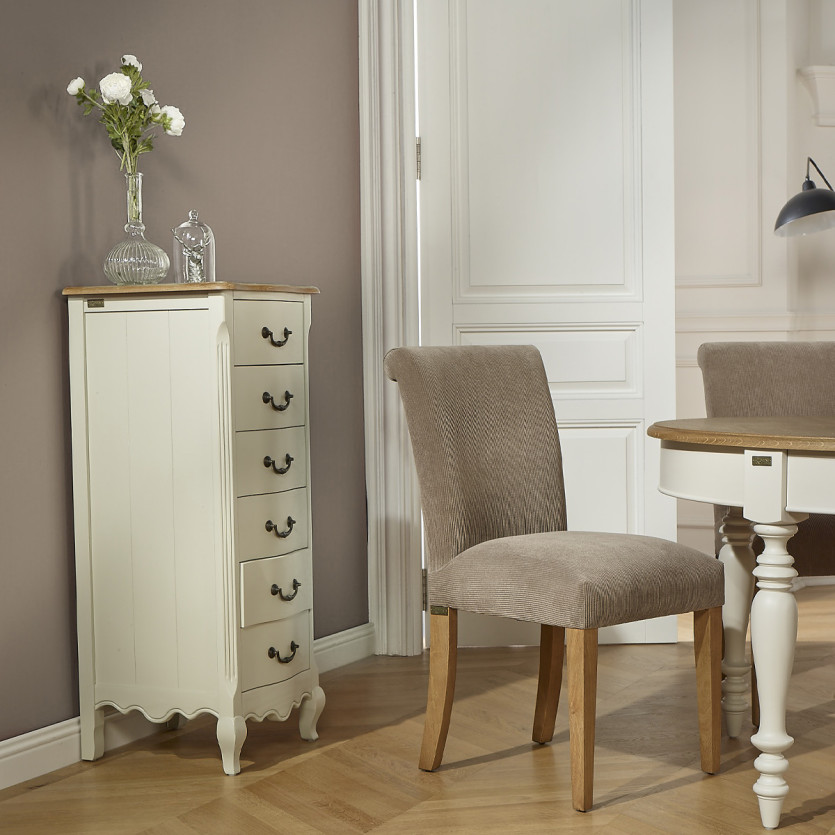 ORIANE – Colonna di stoccaggio stile romantico, piano in rovere, 6 cassetti, legno certificato FSC®