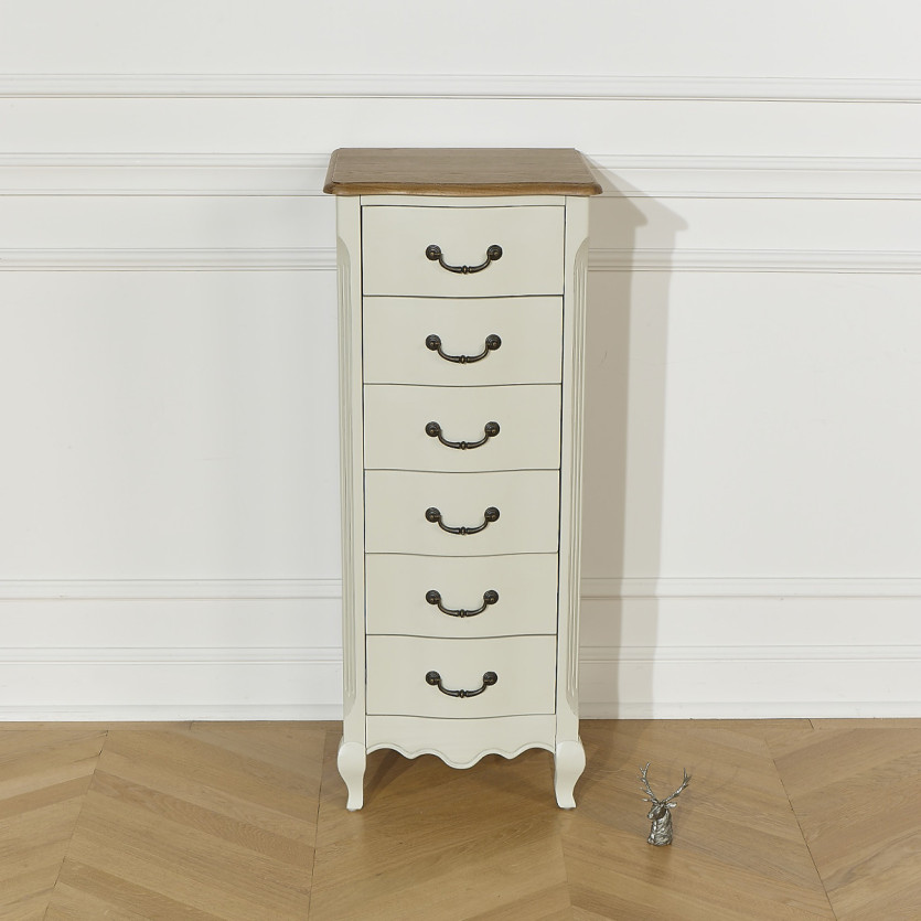 ORIANE – Colonna di stoccaggio stile romantico, piano in rovere, 6 cassetti, legno certificato FSC®