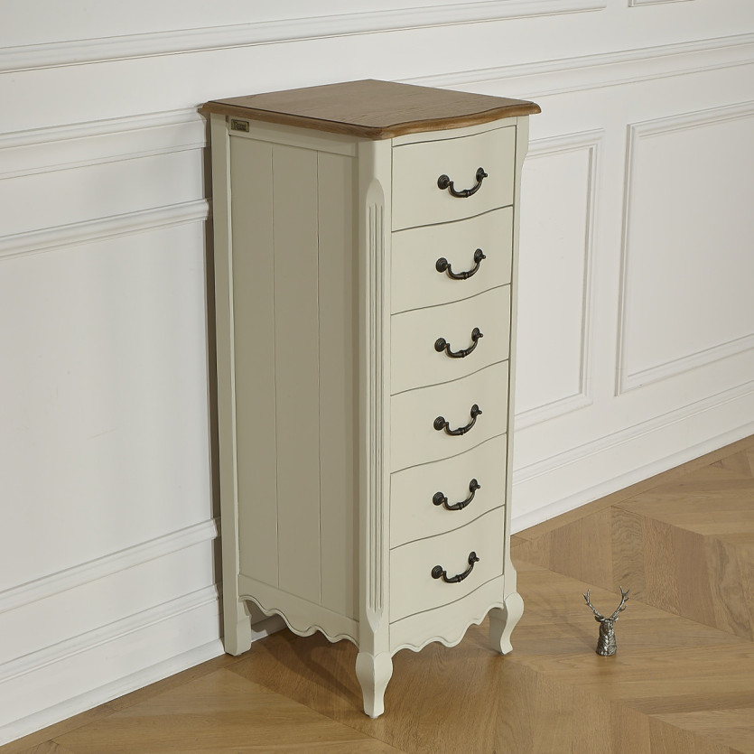 ORIANE – Colonna di stoccaggio stile romantico, piano in rovere, 6 cassetti, legno certificato FSC®