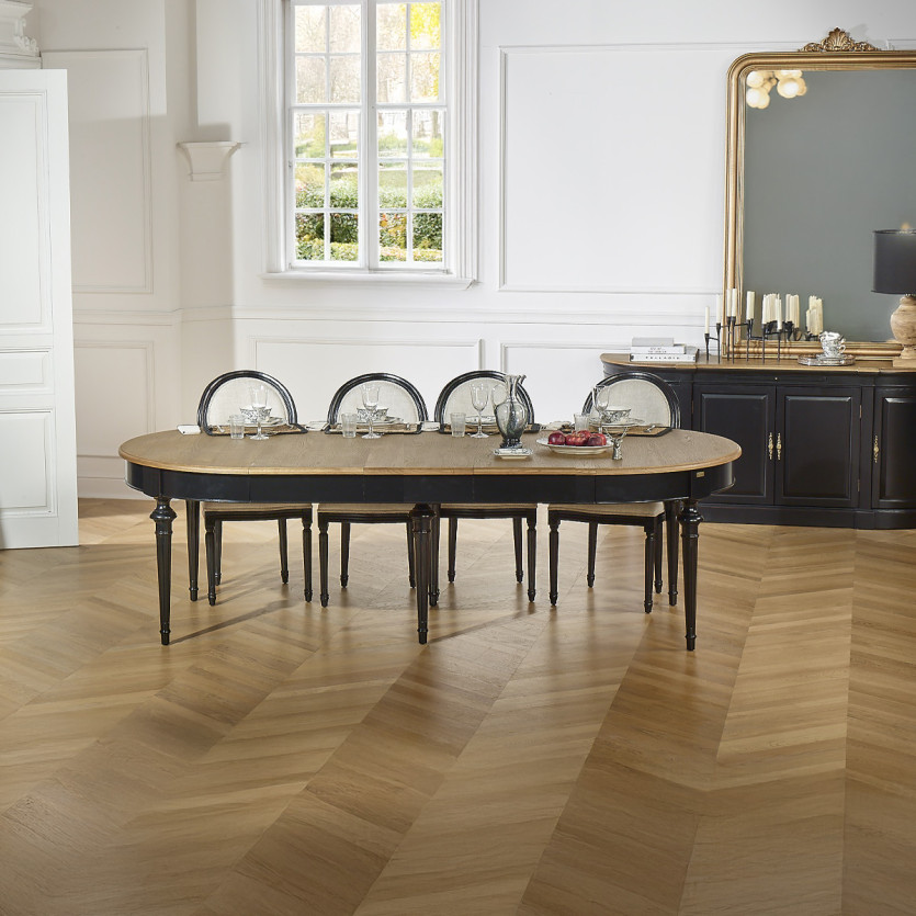 AMBRE - Extendable dining table in oak, shabby chic style, for 12 people