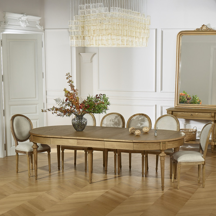 Uitschuifbare eettafel AMBRE - Shabby chic stijl, in eiken, 4/10 couverts