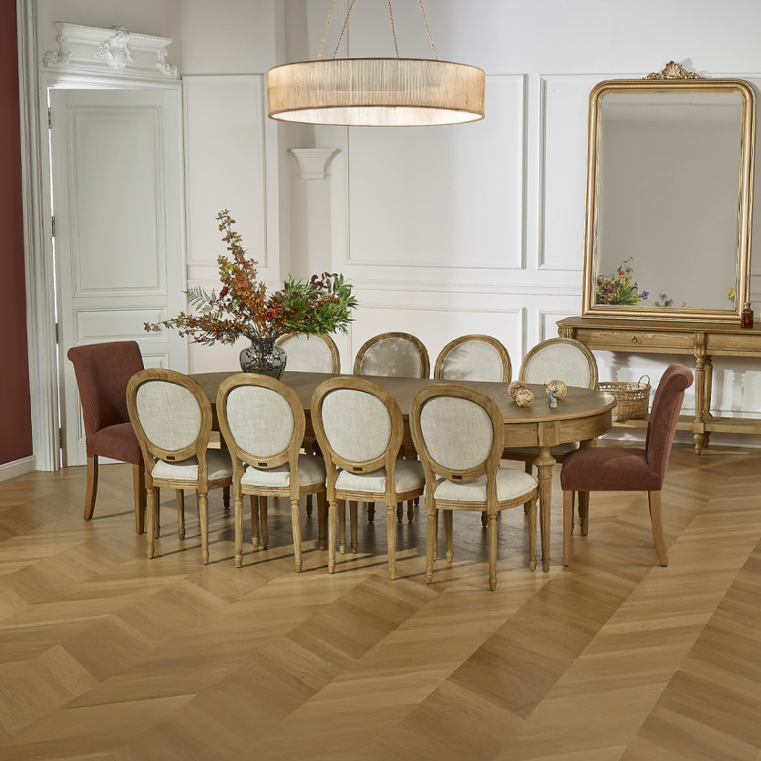 Ausziehbarer Esstisch AMBRE - Shabby-Chic-Stil, aus Eiche, 4/10 Gedecke