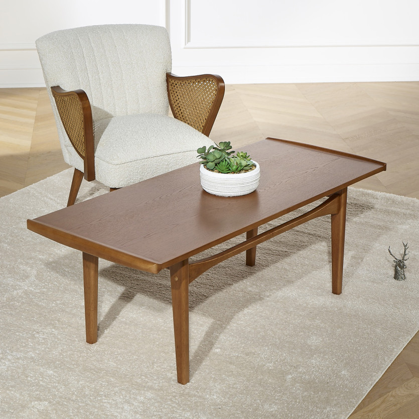 DALHIA – Nordic style coffee table, solid wood legs, walnut tint