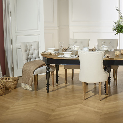 OPHELIA - Lot de 2 chaises capitonnées style moderne, bois massif et tissu en lin, bois certifié FSC®