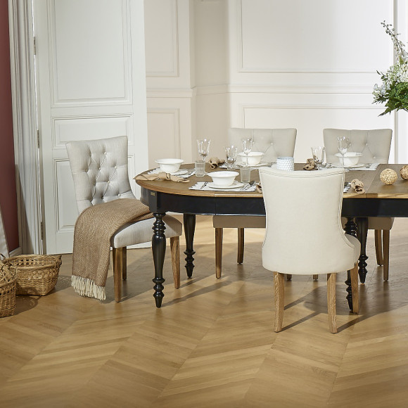 OPHELIA - Lot de 2 chaises capitonnées style moderne, bois massif et tissu en lin, bois certifié FSC®