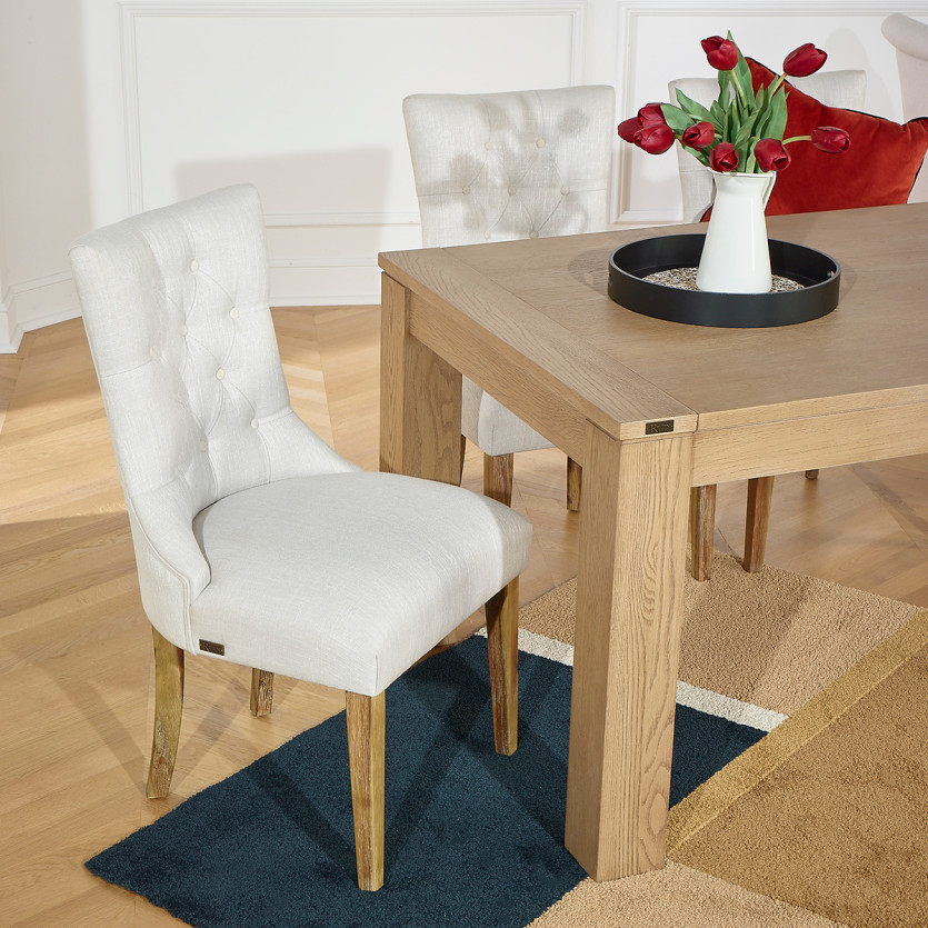 OPHELIA - Lot de 2 chaises capitonnées style moderne, bois massif et tissu en lin, bois certifié FSC®