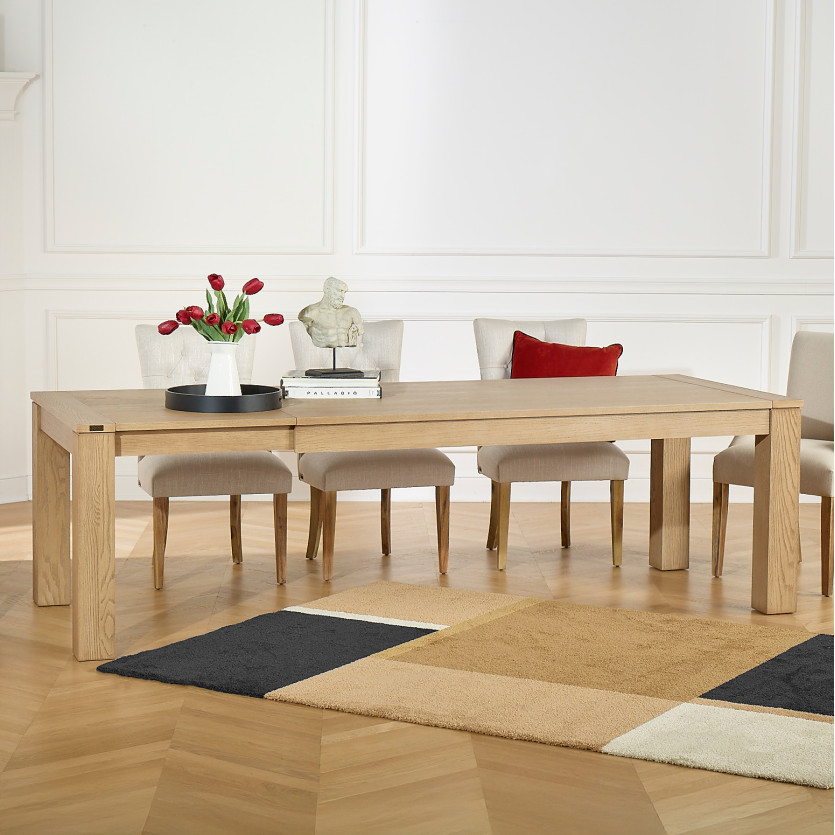 OPHELIA - Lot de 2 chaises capitonnées style moderne, bois massif et tissu en lin, bois certifié FSC®