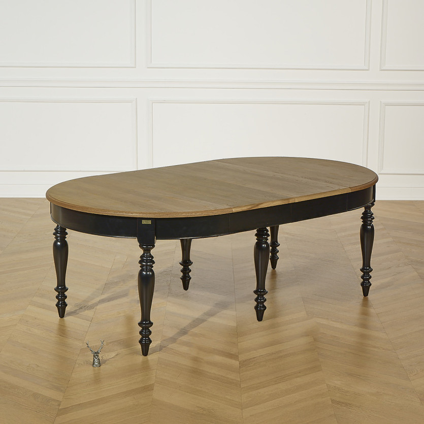 JADE – Table extensible style shabby chic, plateau en chêne, 6/14 couverts