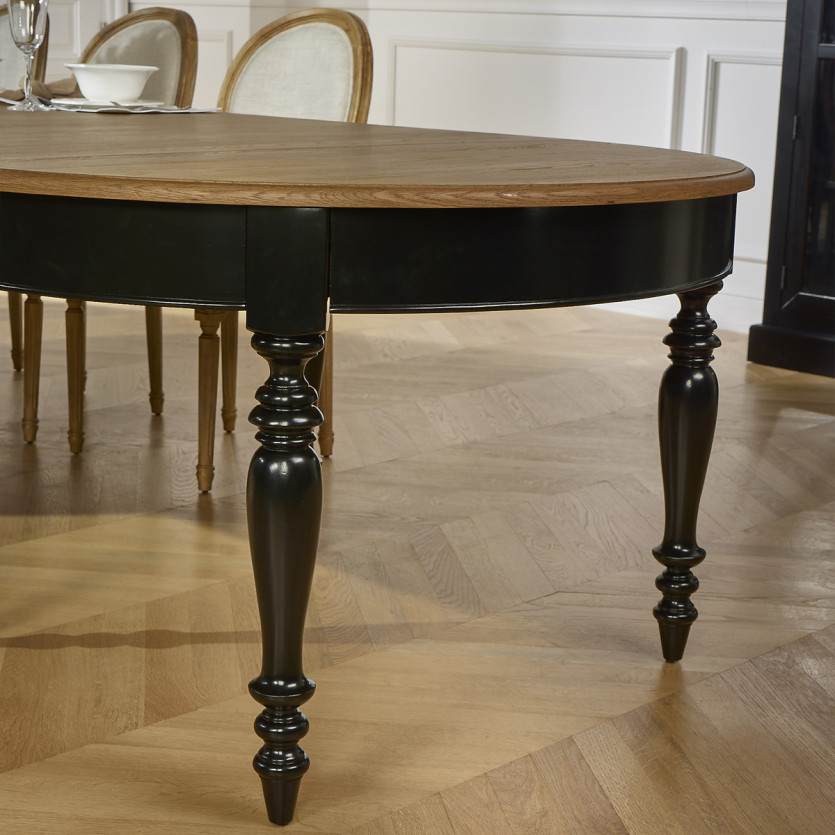 JADE – Table extensible style shabby chic, plateau en chêne, 6/14 couverts