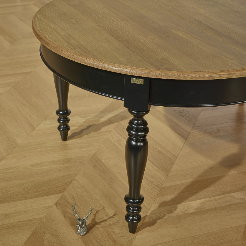 JADE – Table extensible style shabby chic, plateau en chêne, 6/14 couverts