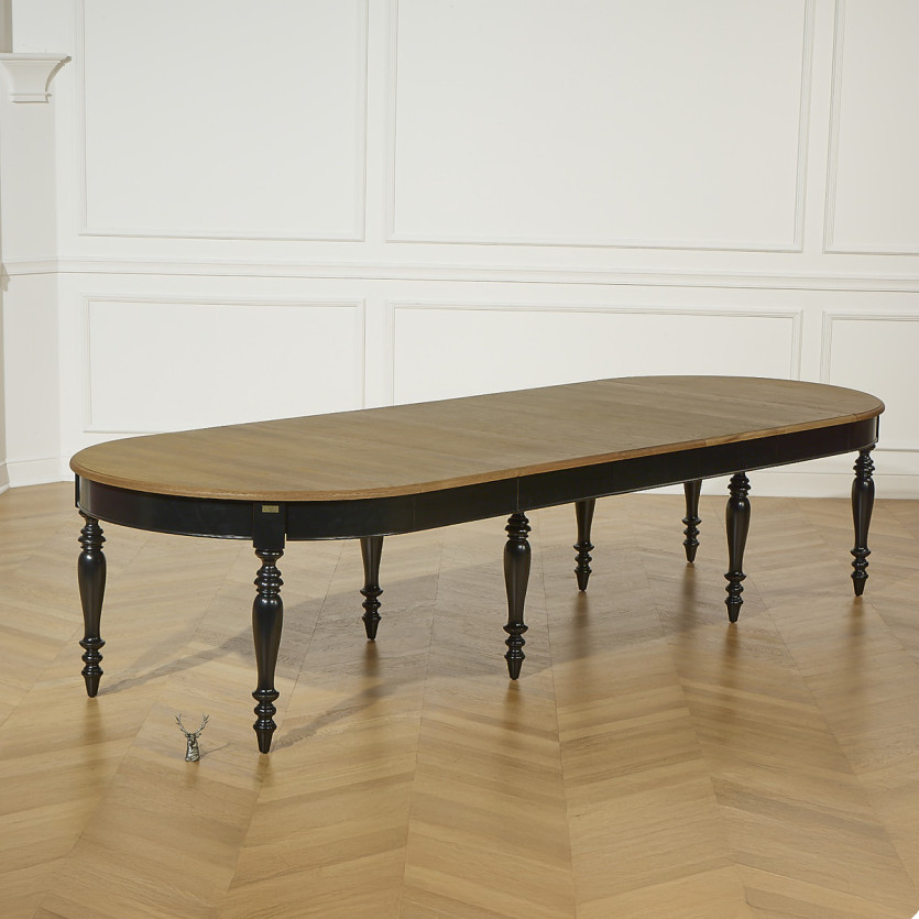 JADE – Table extensible style shabby chic, plateau en chêne, 6/14 couverts