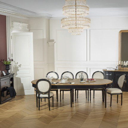 Extendable dining table AMBRE - Shabby chic style, oak top, 4/10 place settings