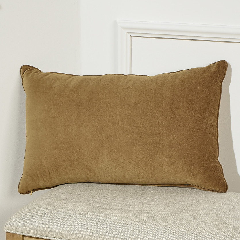 OSCAR - Cuscino rettangolare contemporaneo in tweed e velluto di cotone color cammello