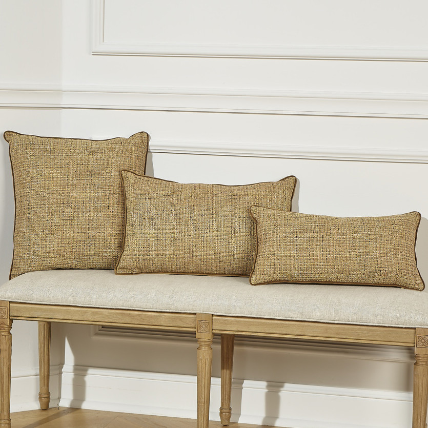 OSCAR - Cuscino rettangolare contemporaneo in tweed e velluto di cotone color cammello