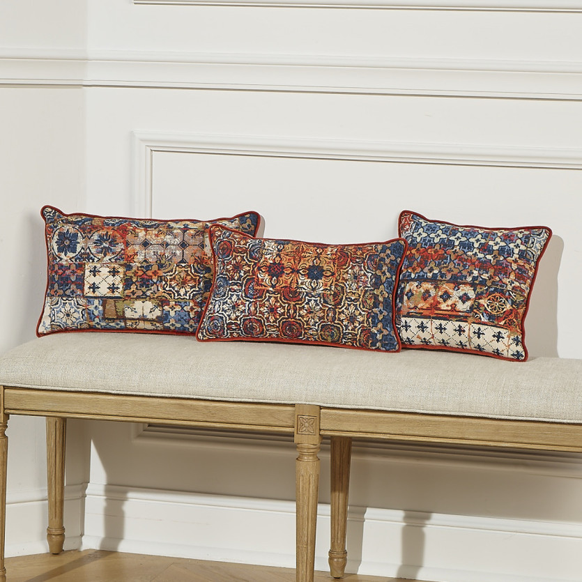 MOSAIQUE – Rechteckiges Kissen im Shabby-Chic-Stil aus Baumwollsamt mit Blumenmotiven, 50 x 30 cm