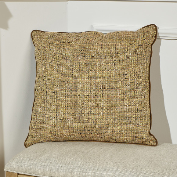 LEONCE - Cojín cuadrado contemporáneo en tweed y terciopelo de algodón color camel