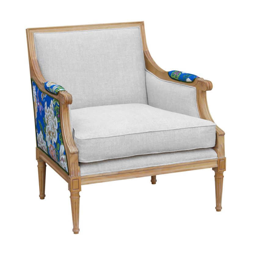 VILLANDRY ROI - Fauteuil bergère style shabby chic en lin premium et bois massif, 1 place