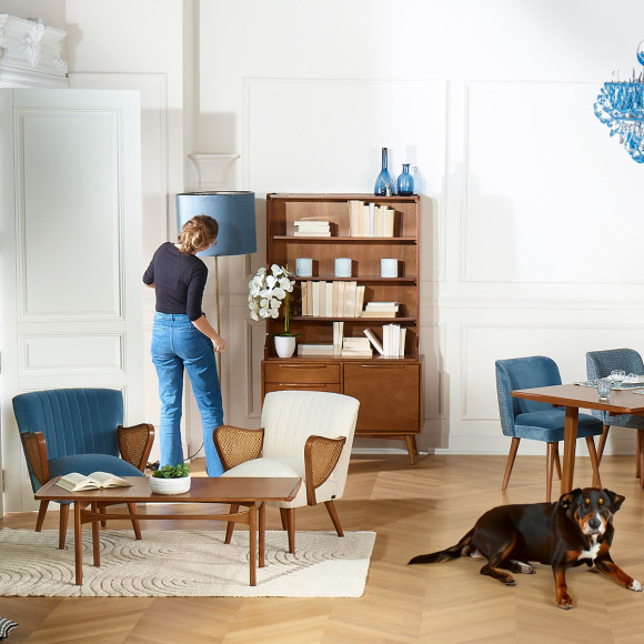 DALHIA – Table basse de salon style nordique en bois massif, teinte noyer