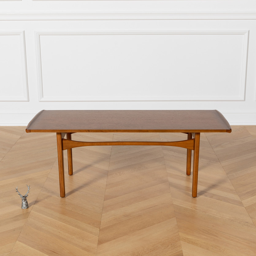 DALHIA – Tavolino da salotto in stile nordico, gambe in legno massello, tinta noce