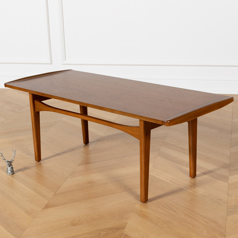 DALHIA – Tavolino da salotto in stile nordico, gambe in legno massello, tinta noce