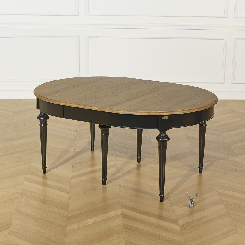AMBRE - Table à manger extensible en chêne style shabby chic, 4/10 couverts