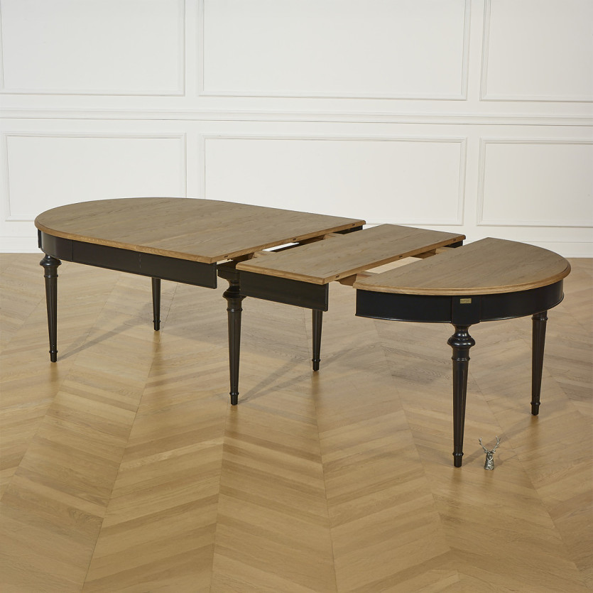AMBRE - Table à manger extensible en chêne style shabby chic, 4/10 couverts