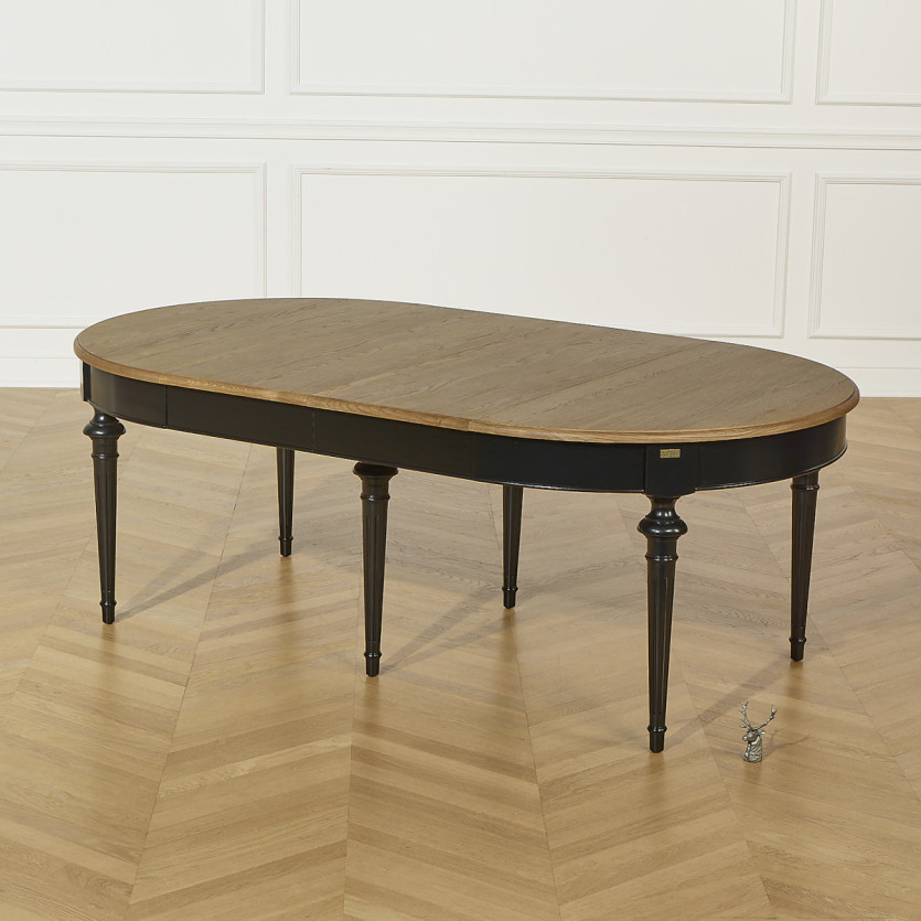 AMBRE - Extendable dining table in oak, shabby chic style, for 12 people