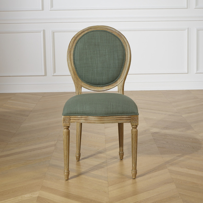 MEDAGLIONE SALVIA - Set di 2 sedie stile Luigi XV in tessuto verde salvia e rovere massiccio