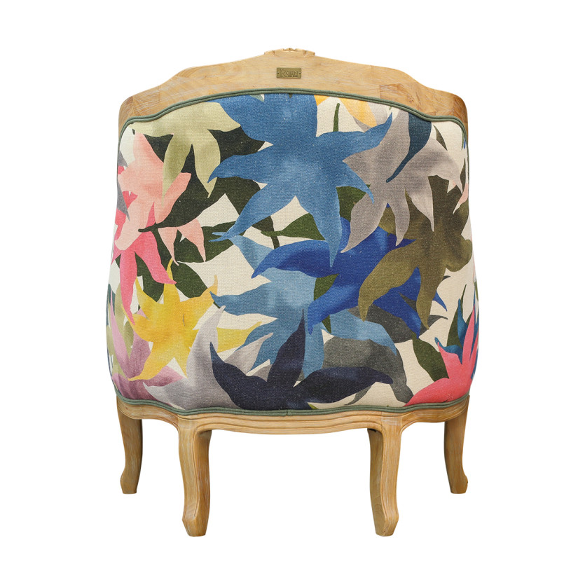 VICTOR IRIS - Fauteuil bergère style romantique en tissu imprimé fleuri et bois massif, 1 place