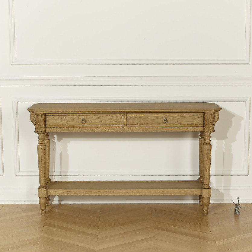 CLAUDE Dining Room Console - Shabby Chic Style, Oak Top, 2 Drawers
