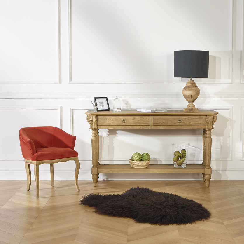 Claude – Consola de estilo doble shabby chic, tablero de roble, 2 cajones