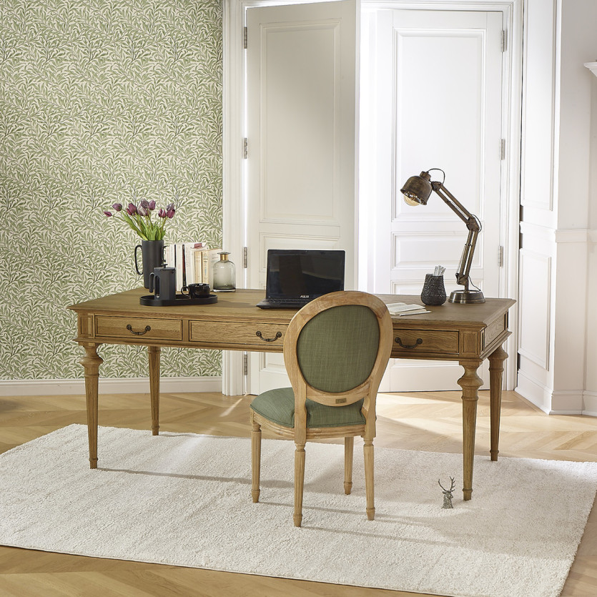 Set of 2 MEDAILLON SAUGE chairs - Louis XV style in sage green fabric and solid wood