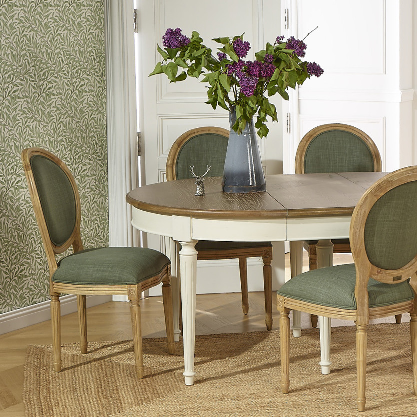 MEDAILLON SAUGE - Set of 2 Louis XV style chairs in sage green fabric and solid oak