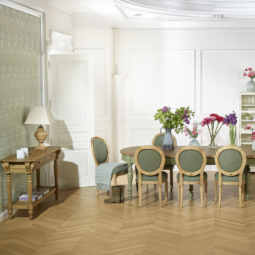 Set von 2 Stühlen MEDAILLON SAUGE - Louis XV Stil in salbeigrünem Stoff und Massivholz