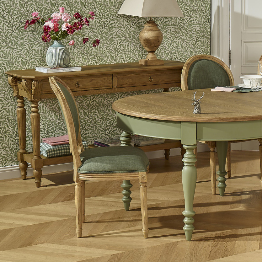 MEDAILLON SAUGE - Set of 2 Louis XV style chairs in sage green fabric and solid oak
