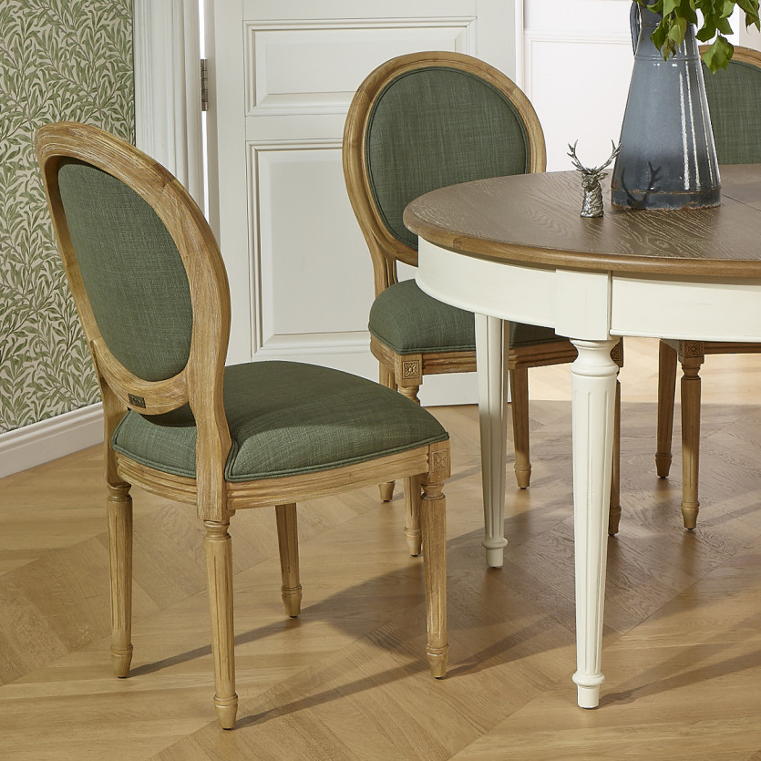 MEDAILLON SAUGE - Set of 2 Louis XV style chairs in sage green fabric and solid oak