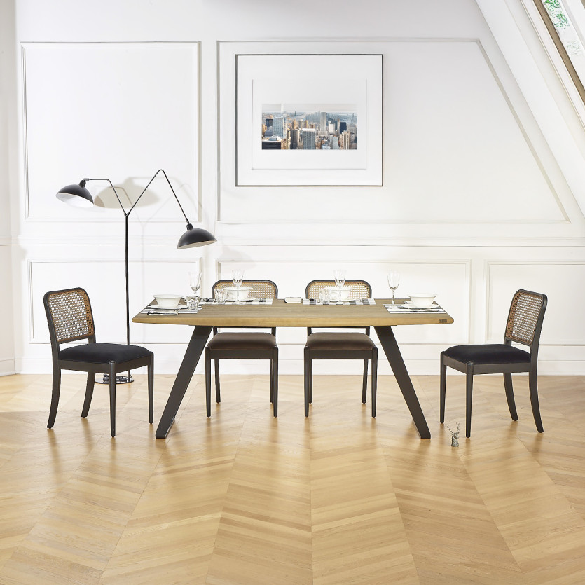 Mesa de comedor HECTOR - Estilo industrial en roble macizo y metal, 8 plazas