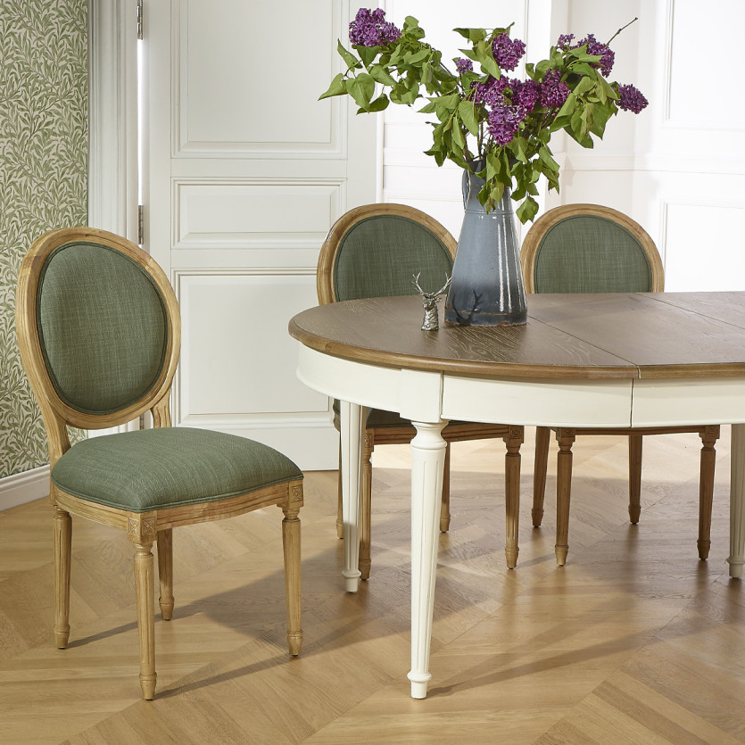 Table à manger à rallonges FLORENCE - Style romantique en chêne, 4/10 couverts, bois certifié FSC®