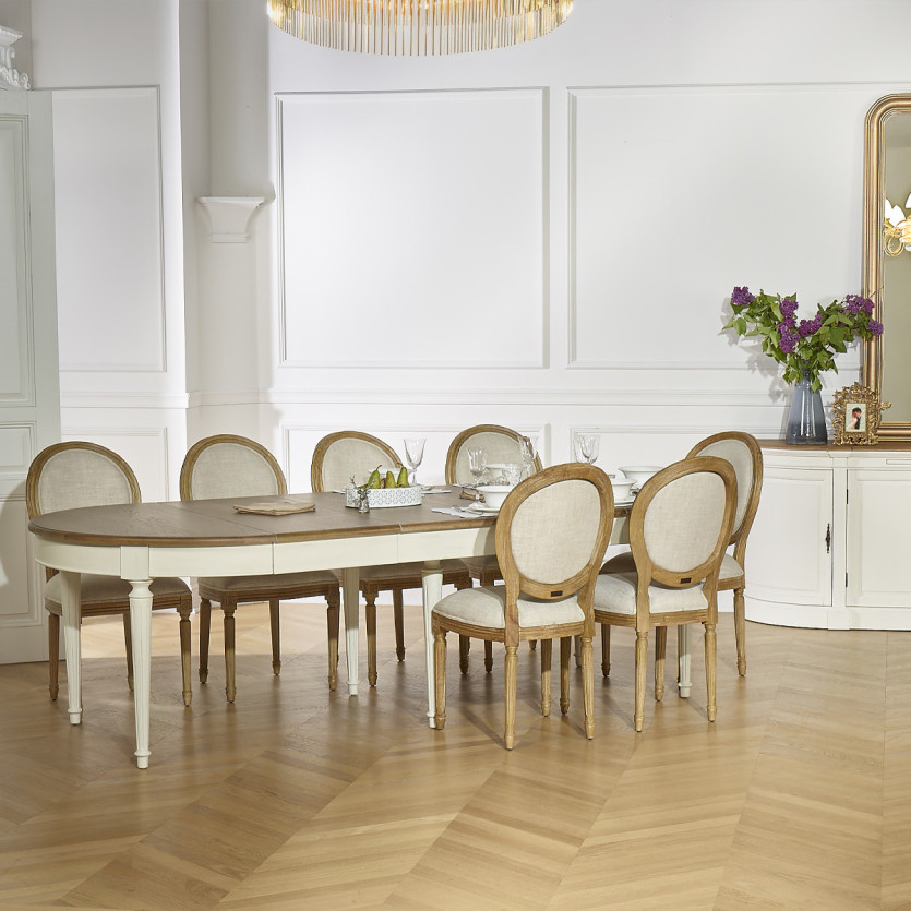 FLORENCE - Romantic style extendable dining table in oak, 4/10 seats, FSC® certified wood