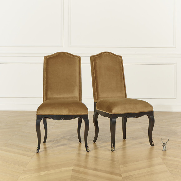 CONSTANCE - Sillas estilo Voltaire clásico en terciopelo y madera maciza, lote de 2