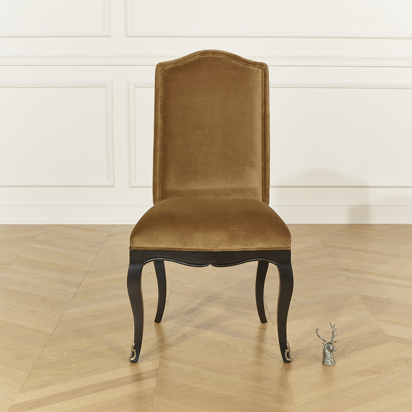 CONSTANCE - Lot de 2 Chaises Voltaire style classique en velours et bois massif