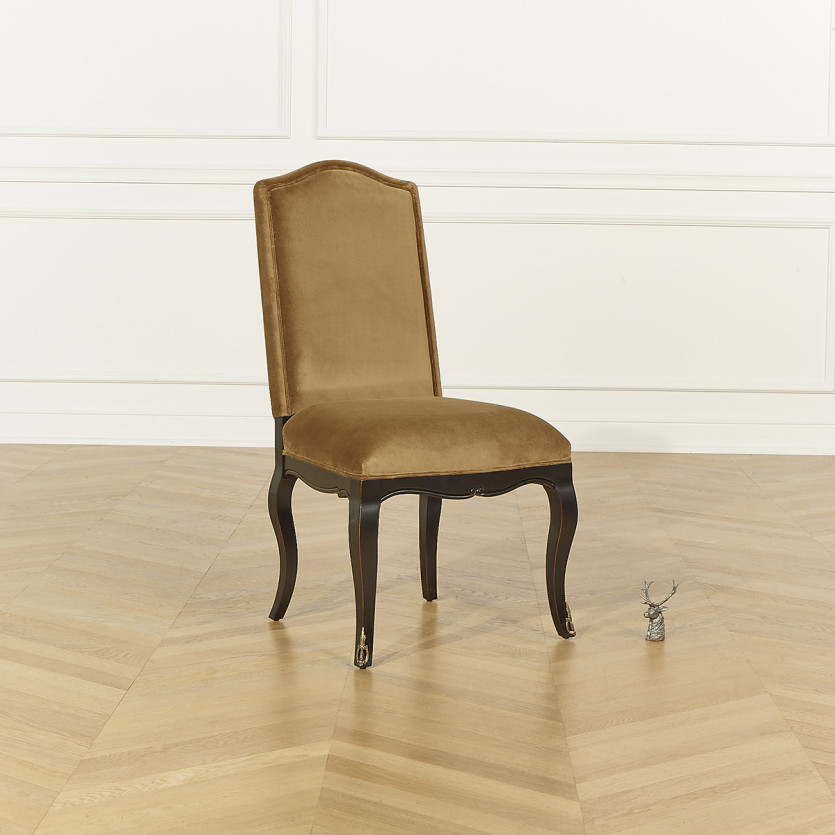 CONSTANCE - Sillas estilo Voltaire clásico en terciopelo y madera maciza, lote de 2